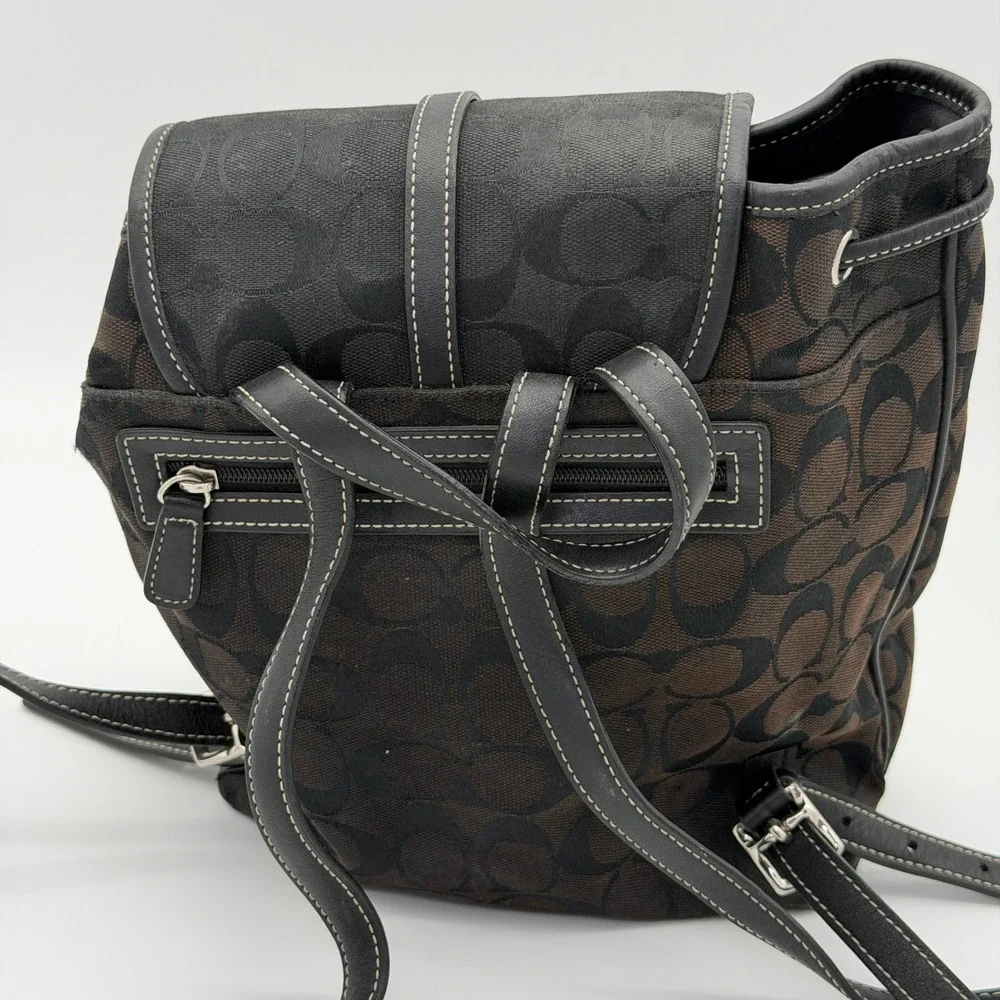 Coach Signature Monogram Canvas Leather Backpack Brown Black E05J-6618
